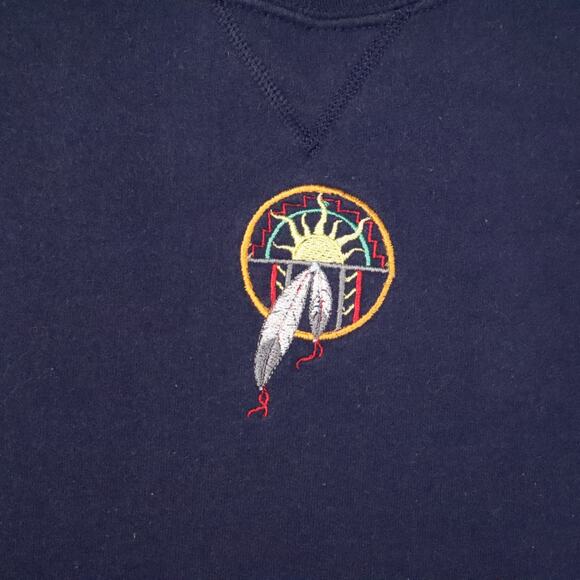 VTG 90s Native American Embroidered 2XL Blue Long Sleeve Pullover Sweatshirt - Picture 6 of 10
